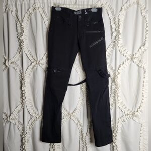 Hot Topic Rude XXX Skinny Jeans Punk Black Distressed Buckle 28x30